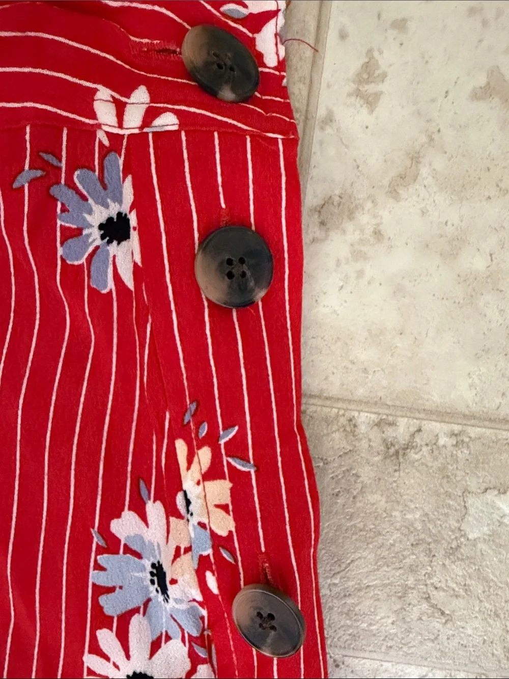 Madewell Red Floral Midi Skirt with Side Buttons